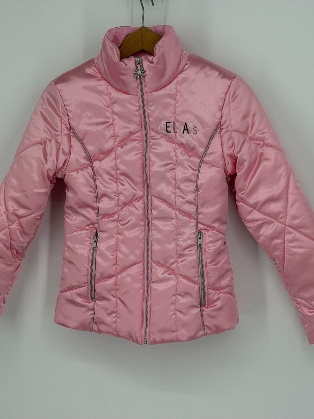 Delia*s Pink Satin Puffer Coat Jacket Size Small Y2K Retro